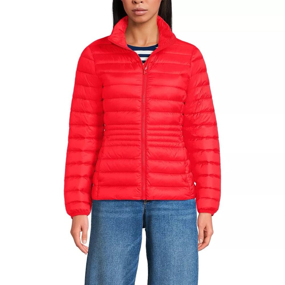 Lands End Womens Wanderweight Packable Orange Lightweight Down Puffer Jacket M